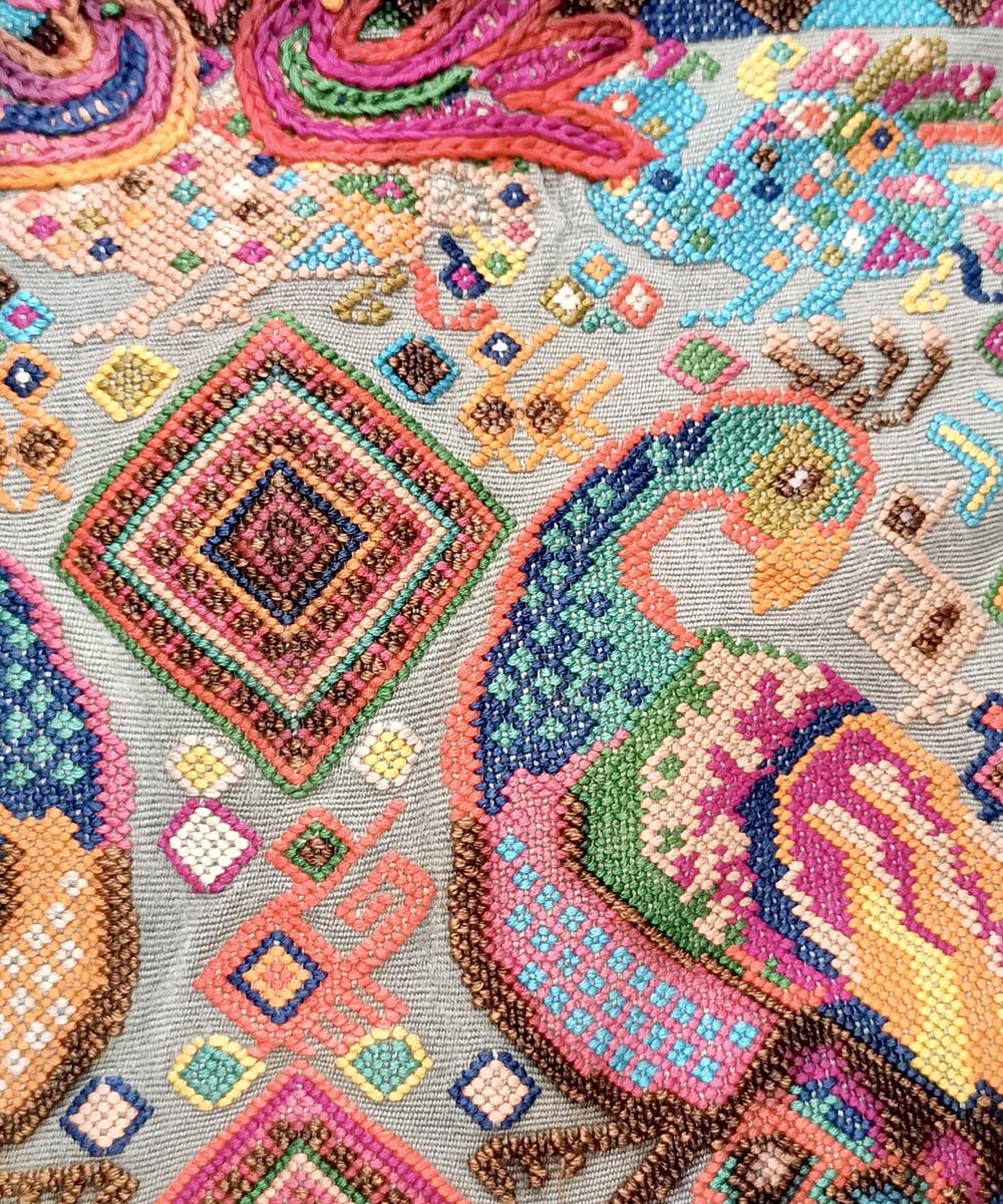 Pale blue Chichi huipil with peacocks