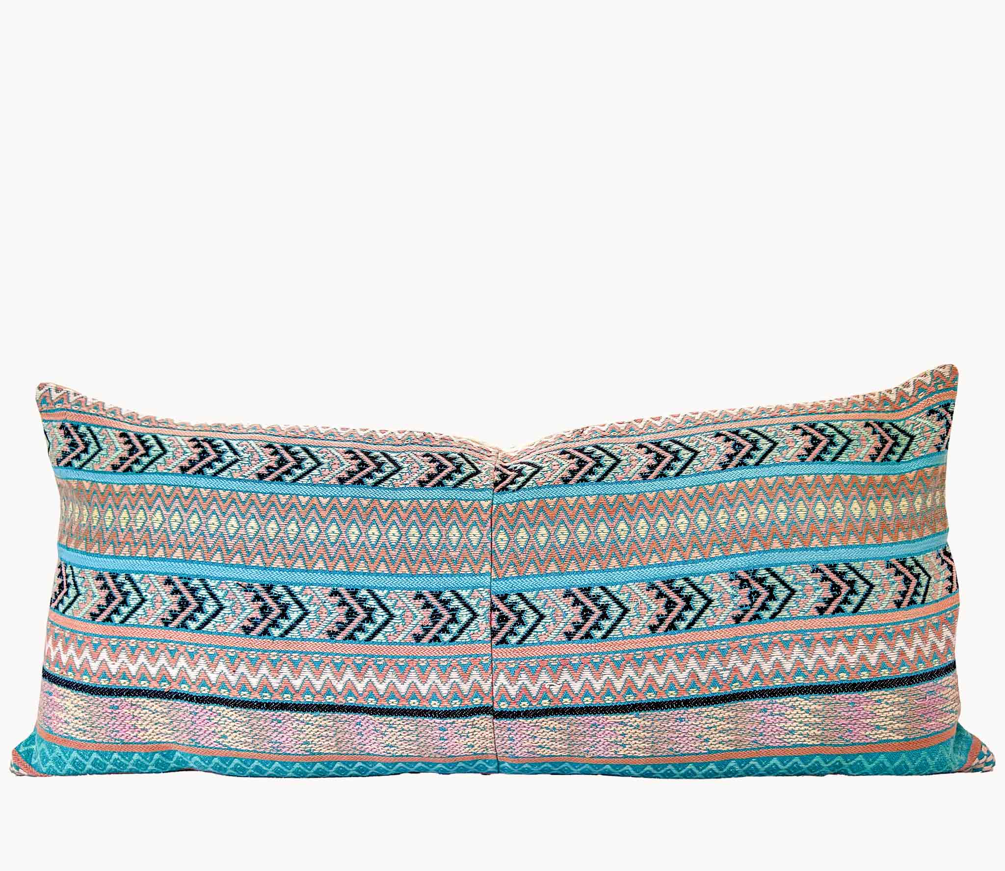 Embroidered Guatemalan huipil textile repurposed into a pillow