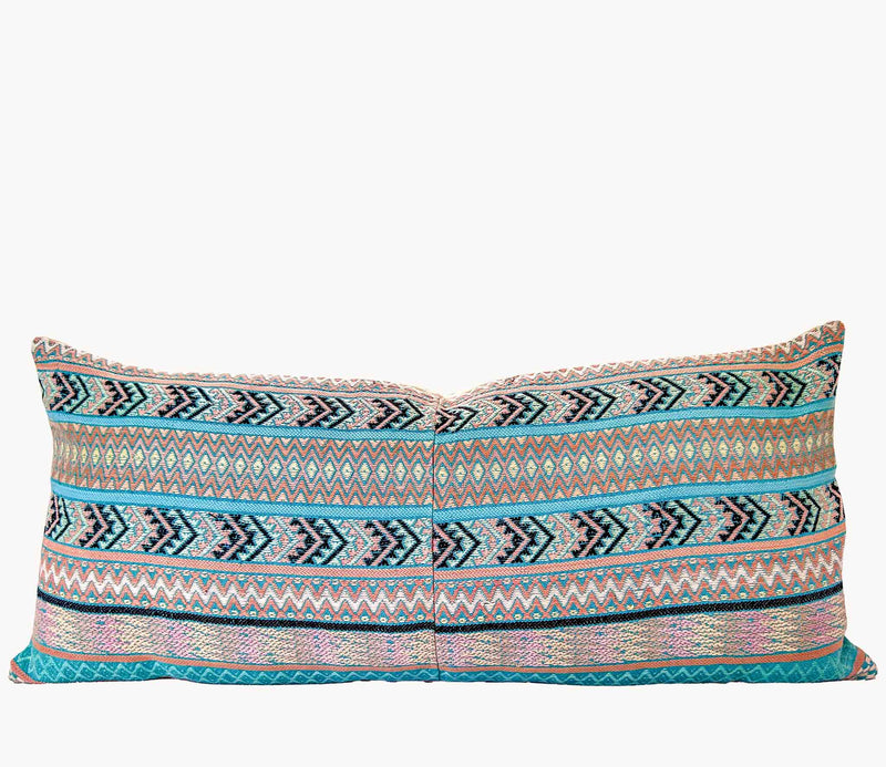 Embroidered Guatemalan huipil textile repurposed into a pillow