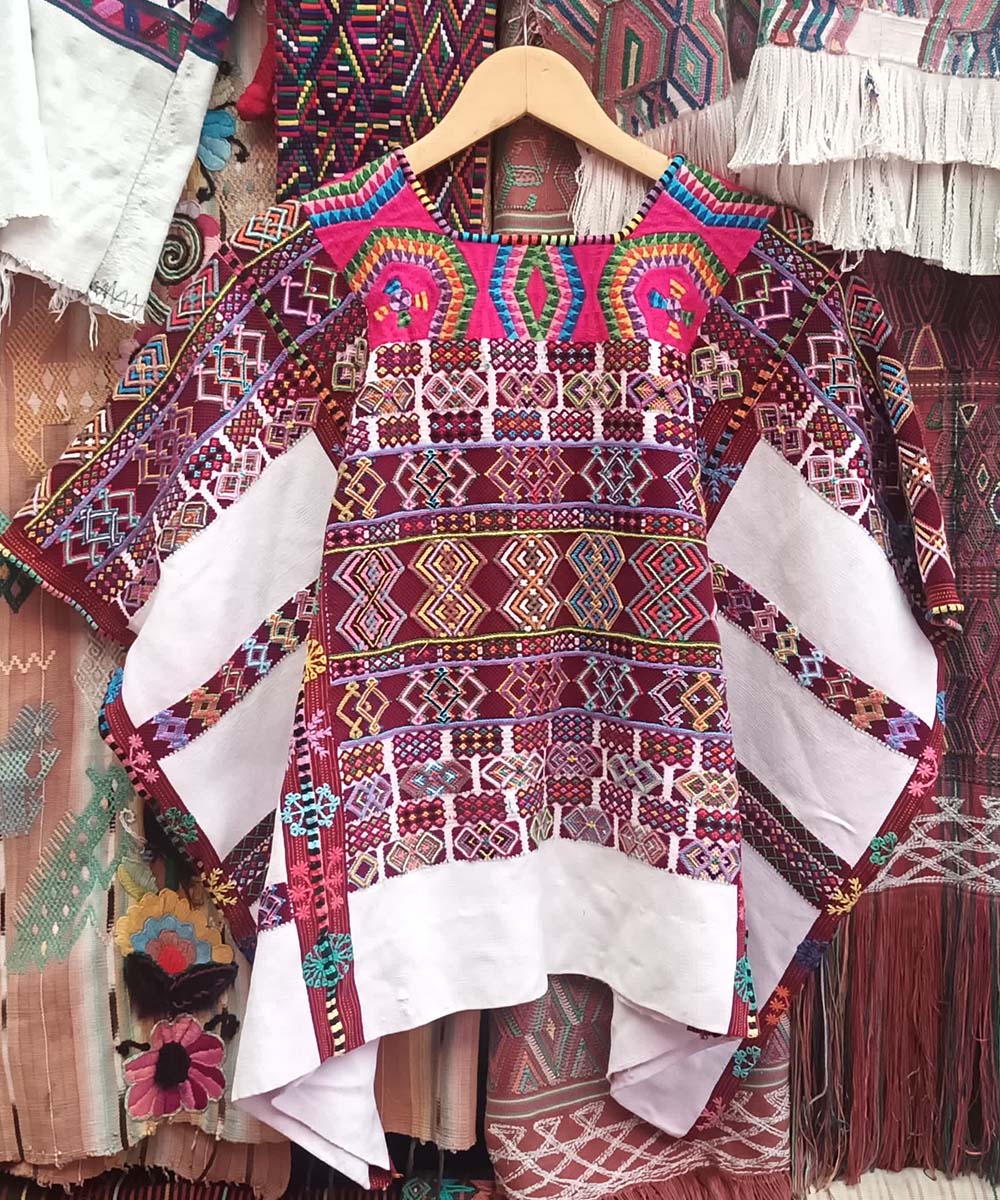 Vintage Guatemalan huipil with handwoven Mayan embroidery