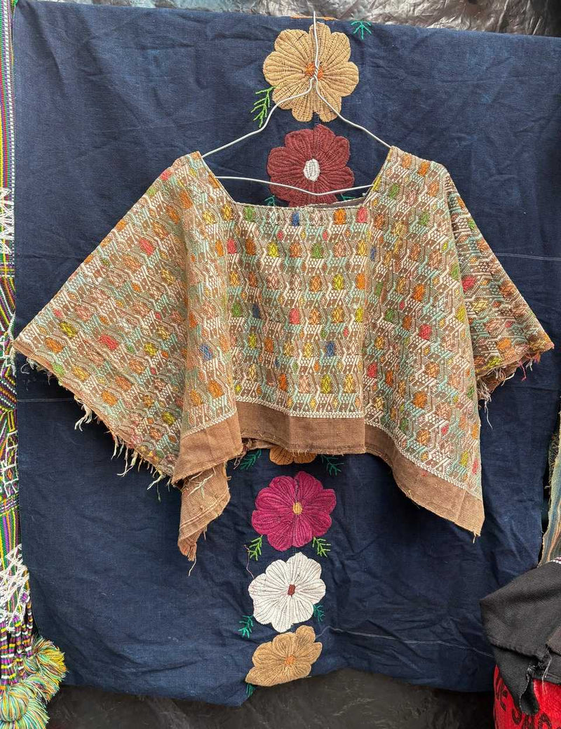 (Reserved for Myriam) Colourful on brown Coban huipil #5-262