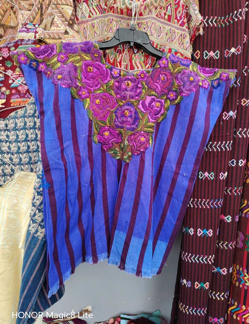 Blue and berry floral Santiago huipil #5-320
