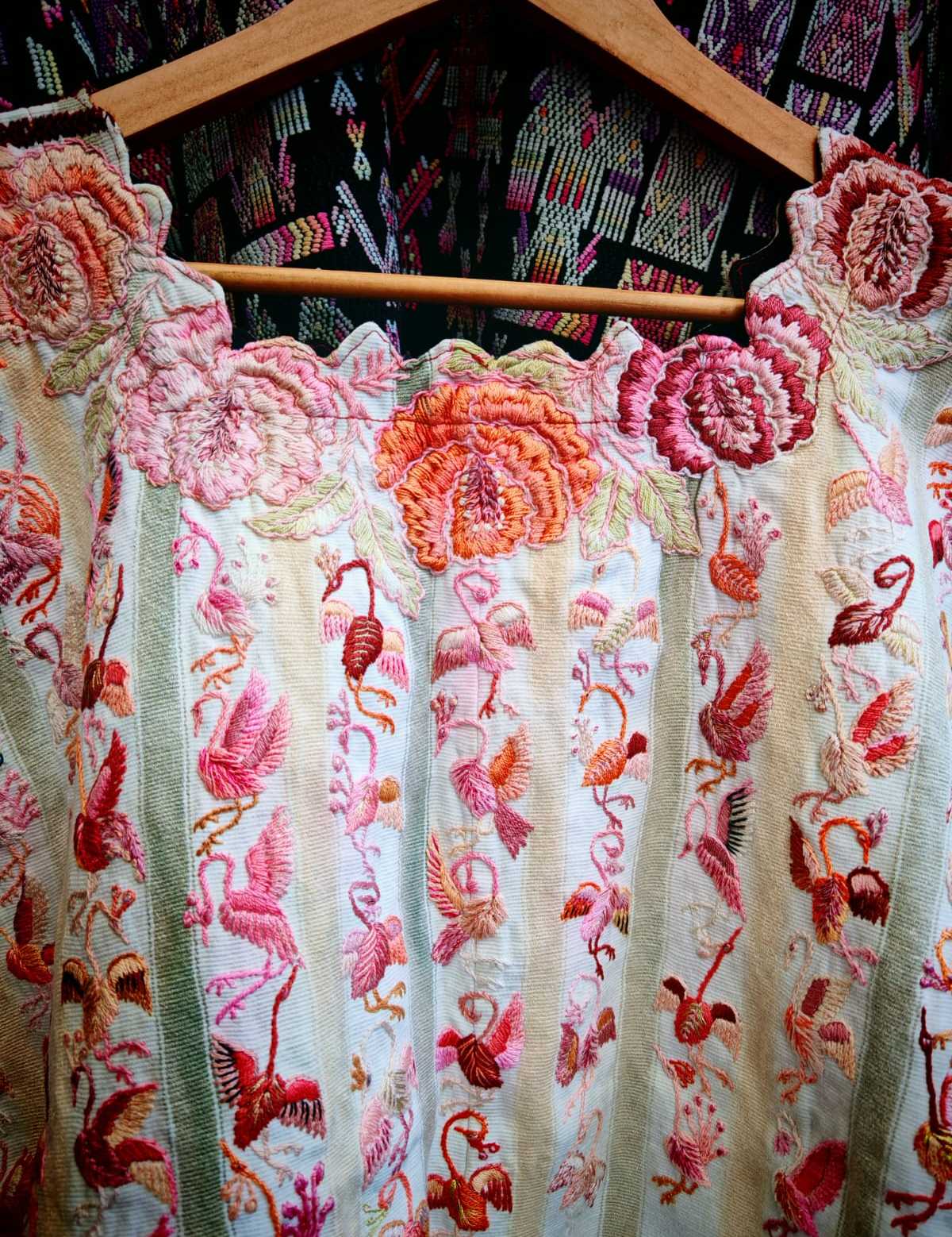 Pink and white Santiago huipil #1-60