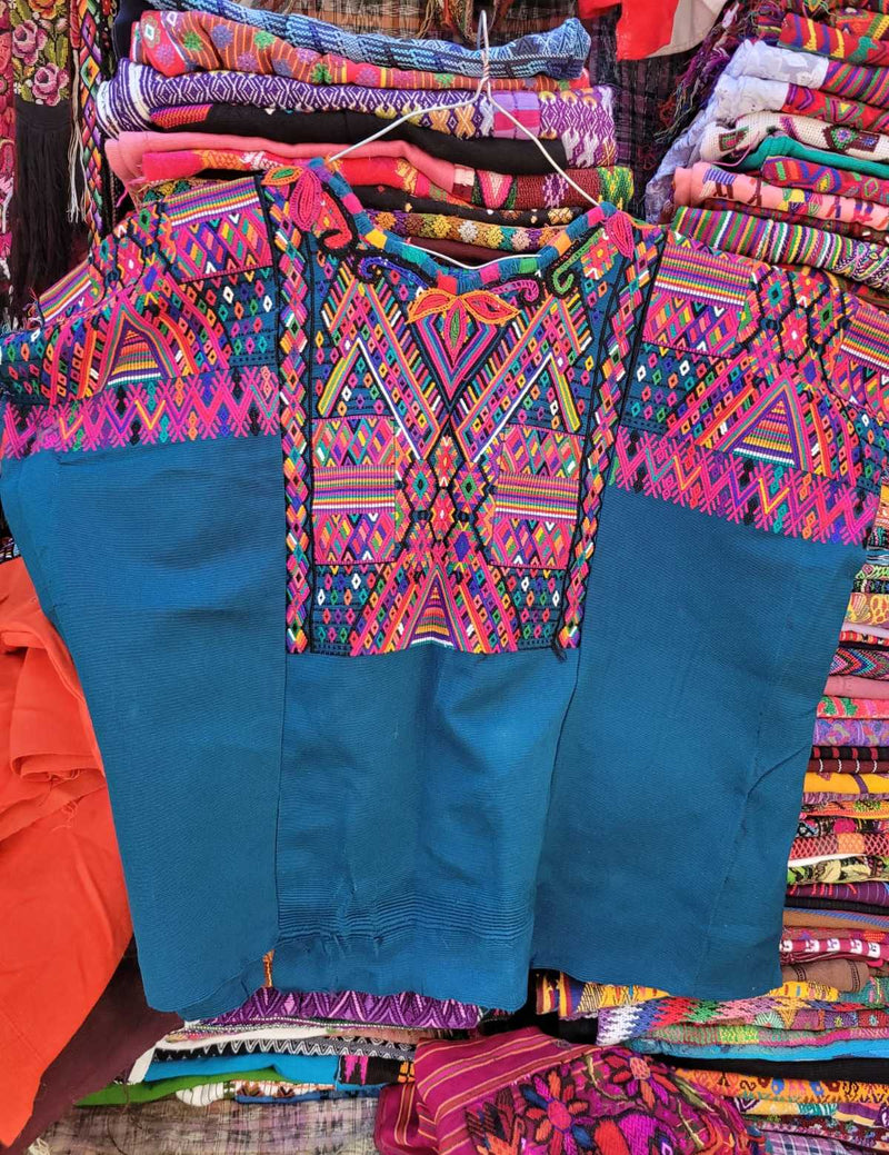 Pink and teal Chichicastenango huipil #2-49