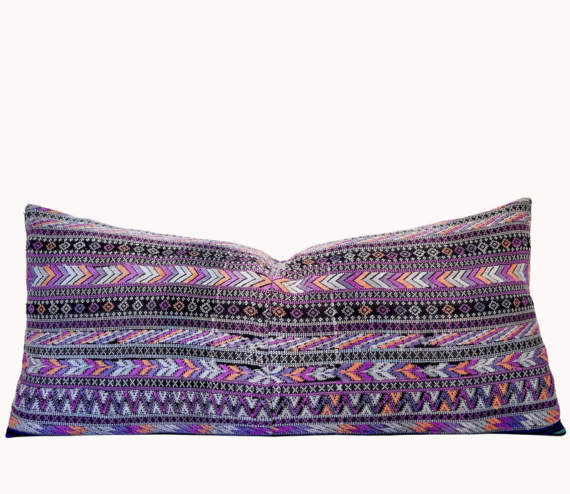 Embroidered Guatemalan huipil textile repurposed into a pillow
