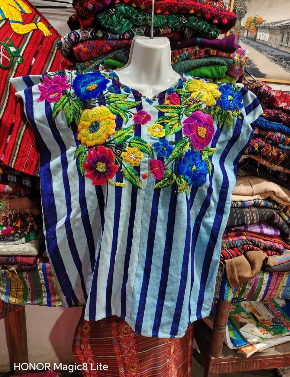 Blue and white striped Santiago huipil #5-399