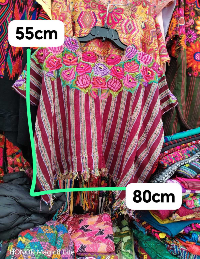 (Reserved for Myriam) Pink and red floral Patzun huipil #4-176
