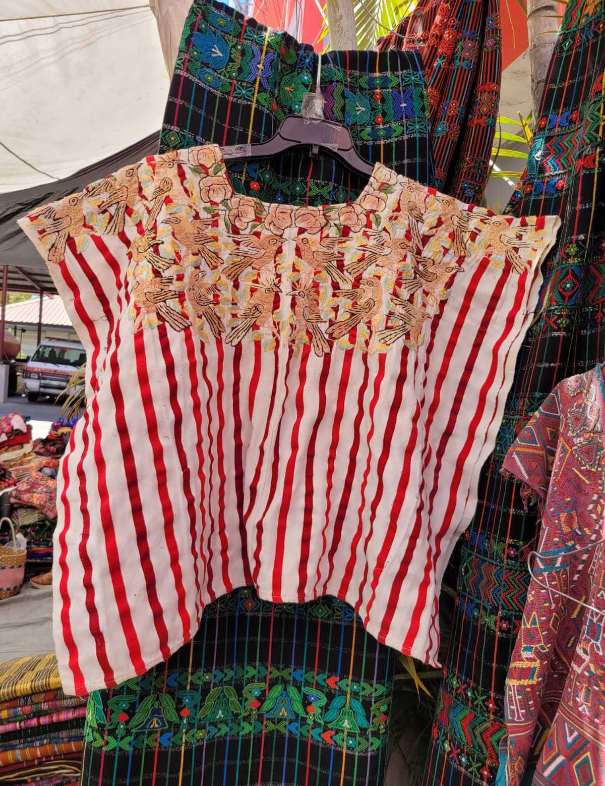 Red and white striped Santiago huipil #3-13