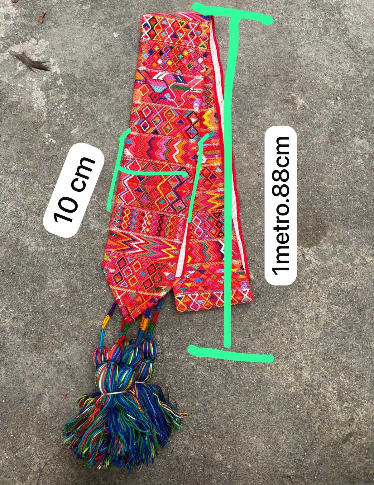 (Reserved for Andrea) Colourful on red with blue tassels Nebaj tocoyal #6-139