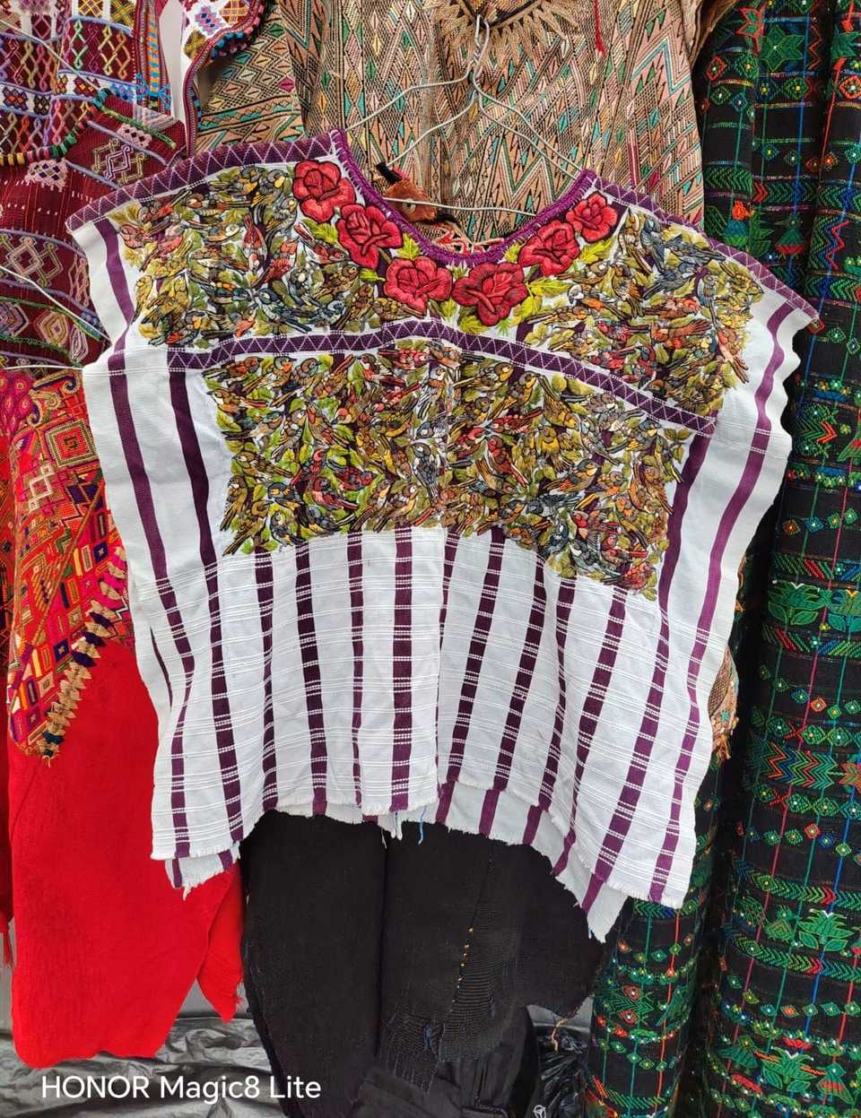 Brown and green with rose neckline Santiago huipil #5-408