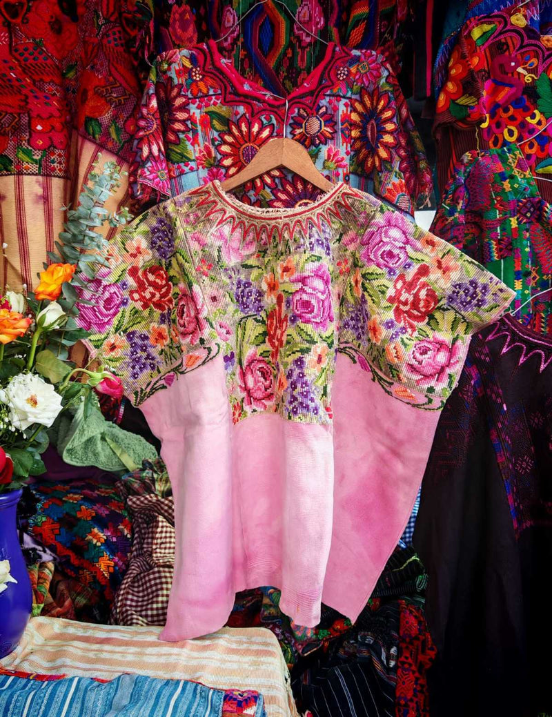 Floral on pink Chichicastenango huipil #6-28