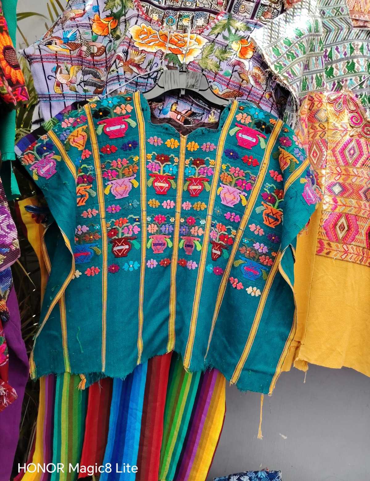 Turquoise floral huipil #4-44