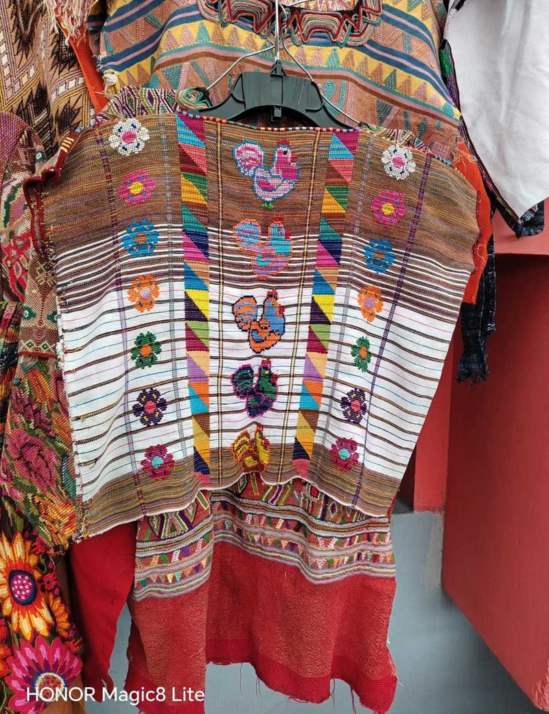 Brown and white with roosters Colotenango huipil #5-167