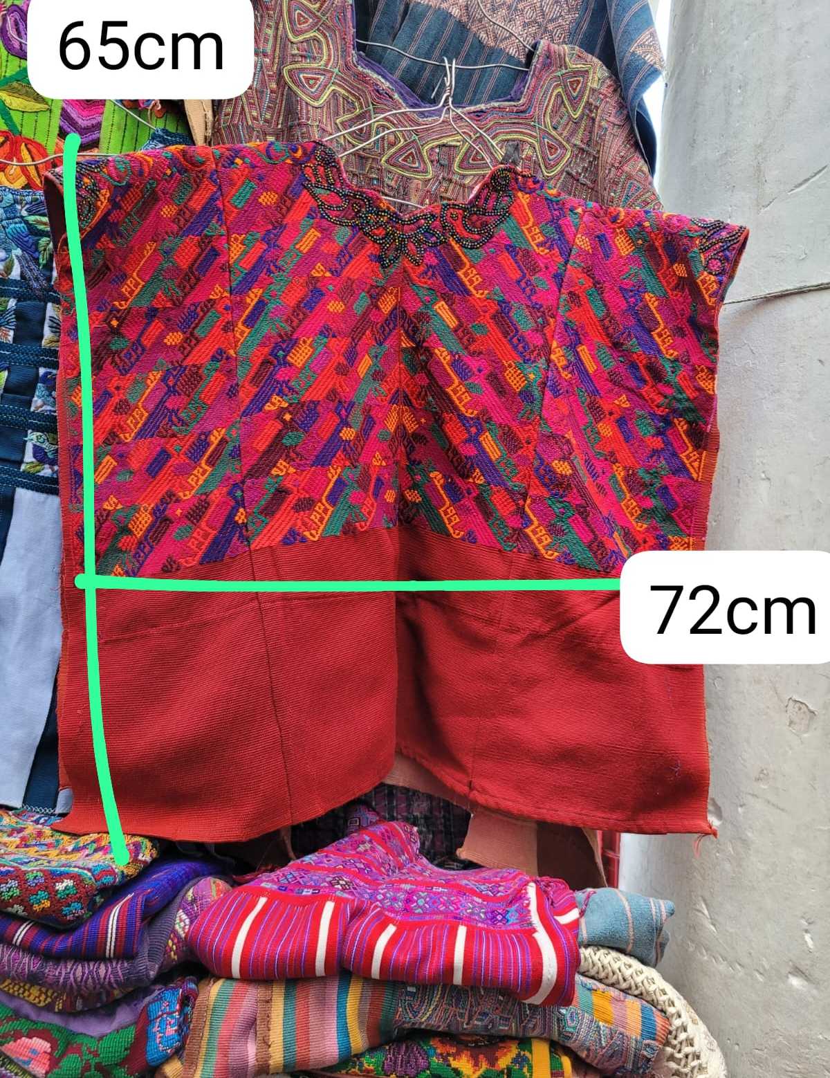 Red with purple accents Chile Verde huipil #3-25