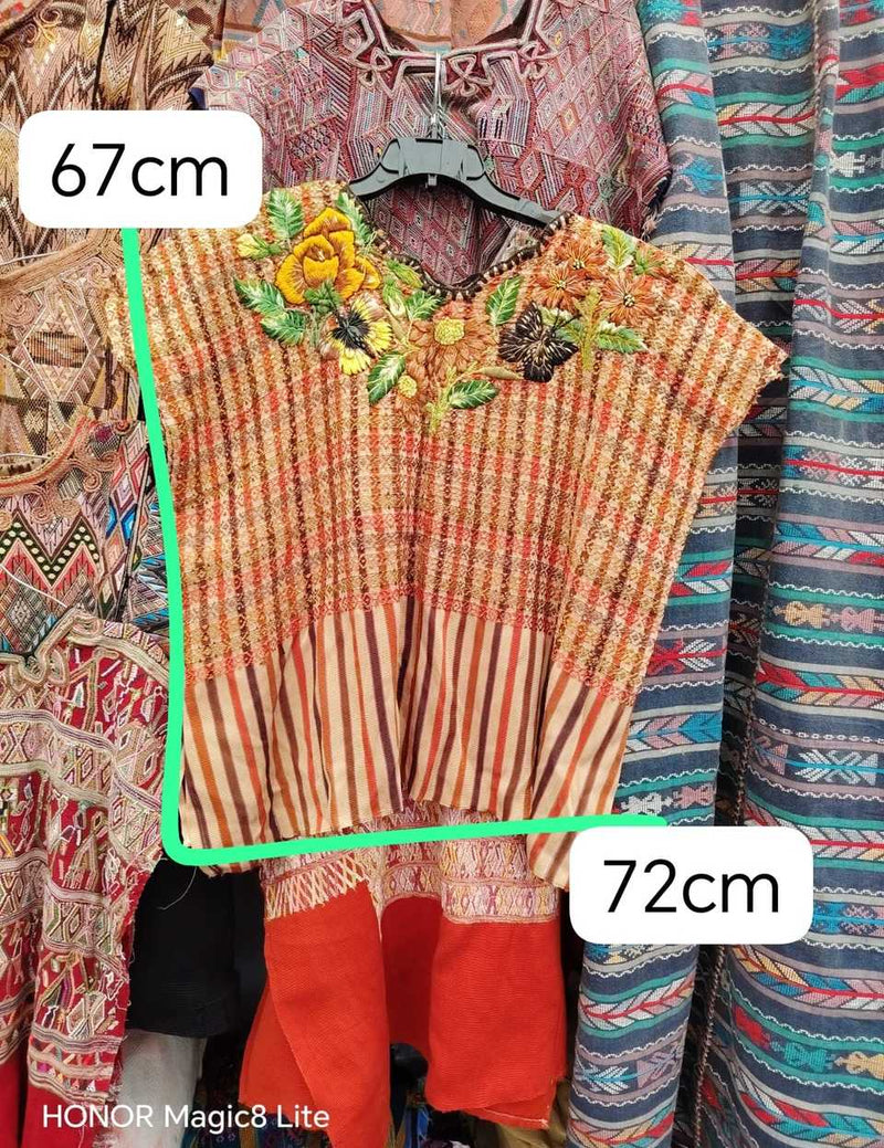Orange gingham Santiago huipil #4-311