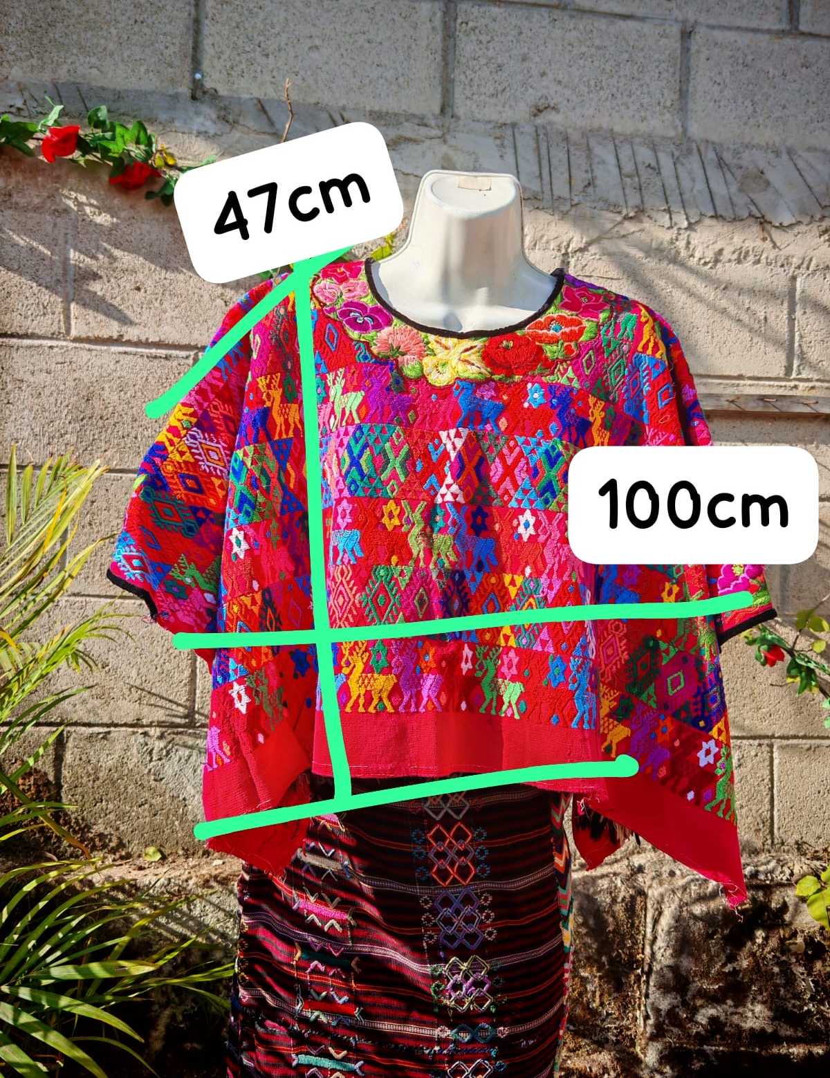 Colourful on red Coban huipil #4-134