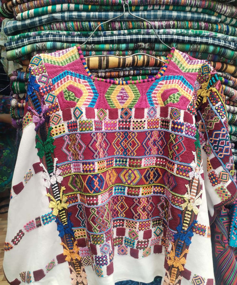 Vintage Guatemalan huipil with handwoven Mayan embroidery