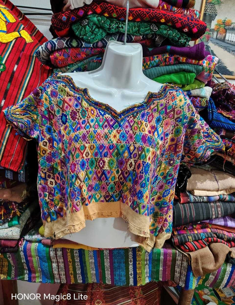 Colourful on buttermilk Coban huipil #5-425