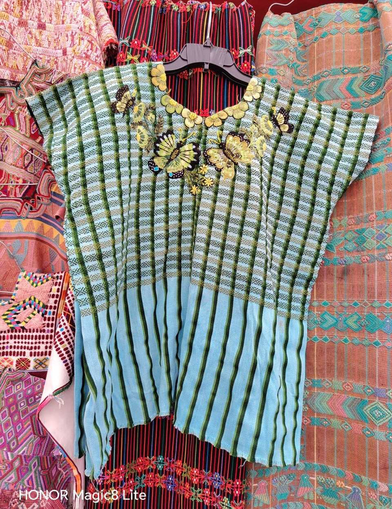 Blue, green and yellow gingham Santiago huipil #5-134