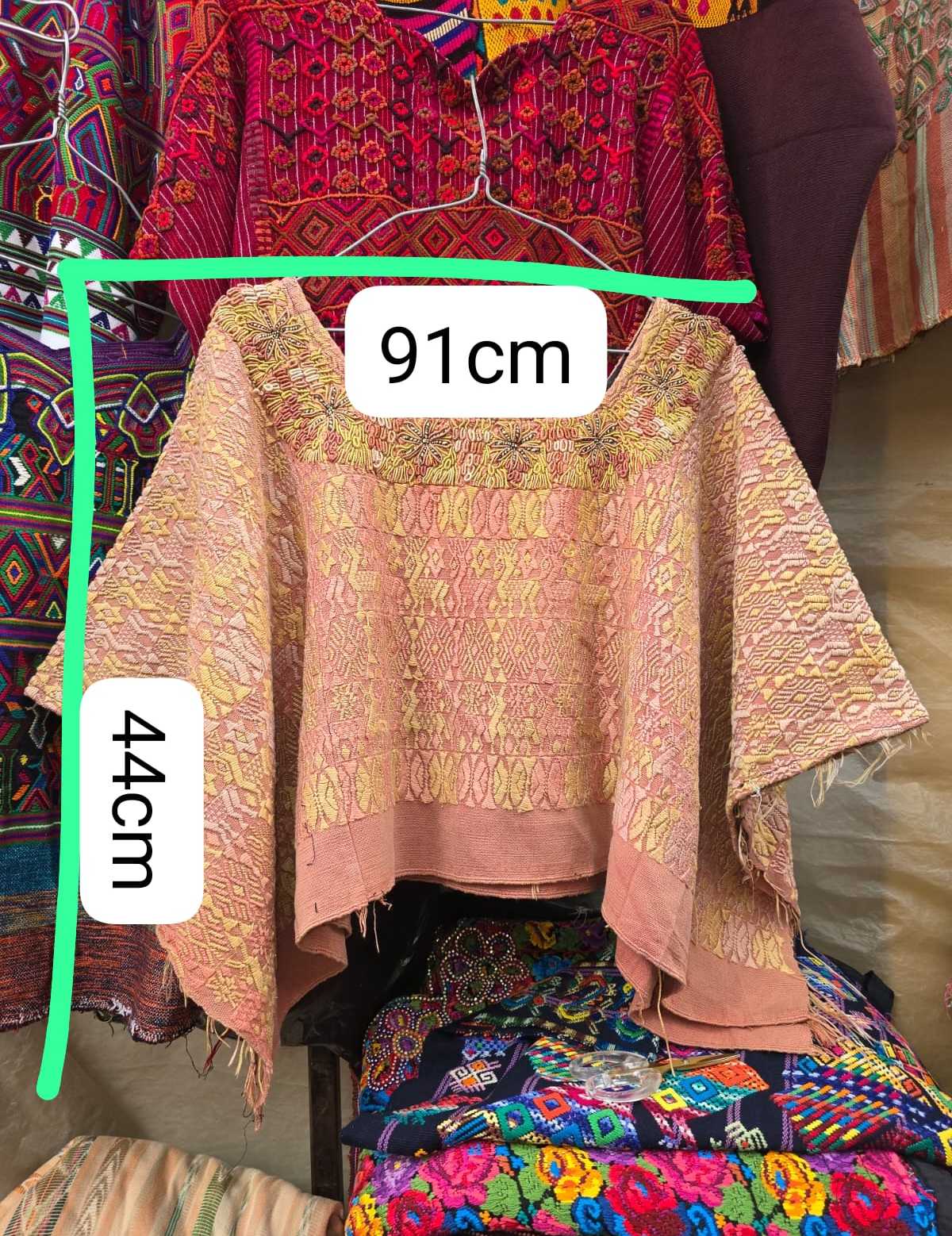 Pink and yellow Coban huipil #6-175