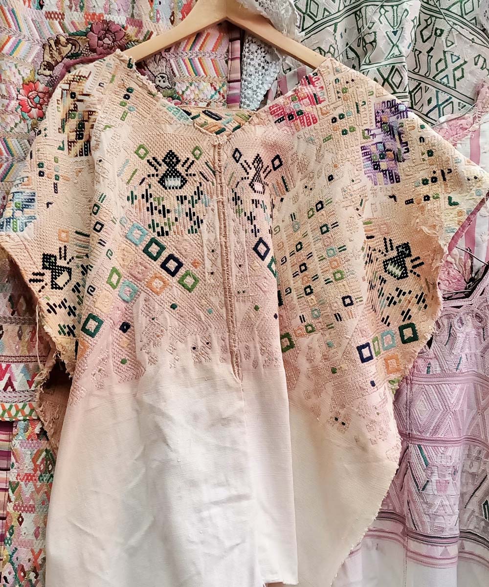 Vintage Guatemalan huipil with handwoven Mayan embroidery