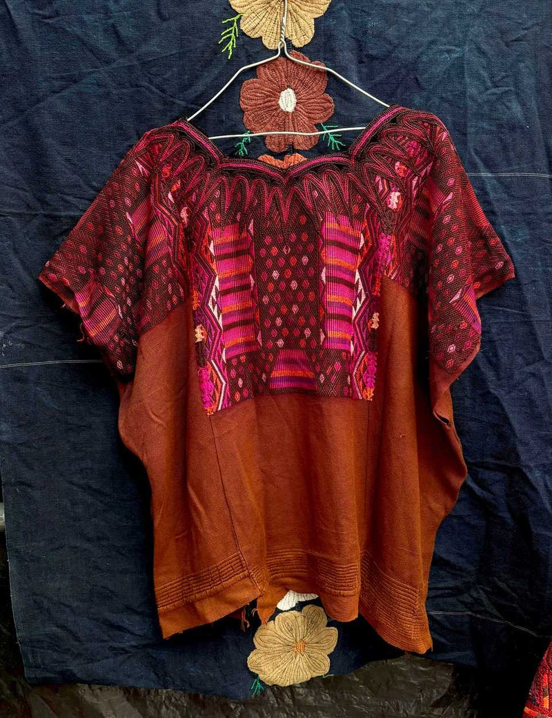Pink and brown silk Chichicastenango huipil #5-268