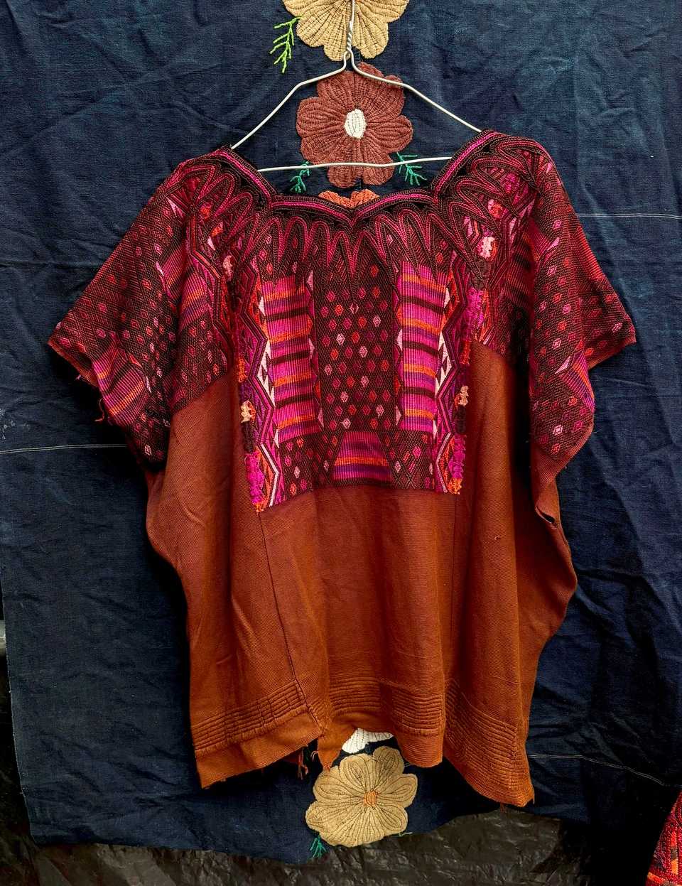 Pink and brown silk Chichicastenango huipil #5-268