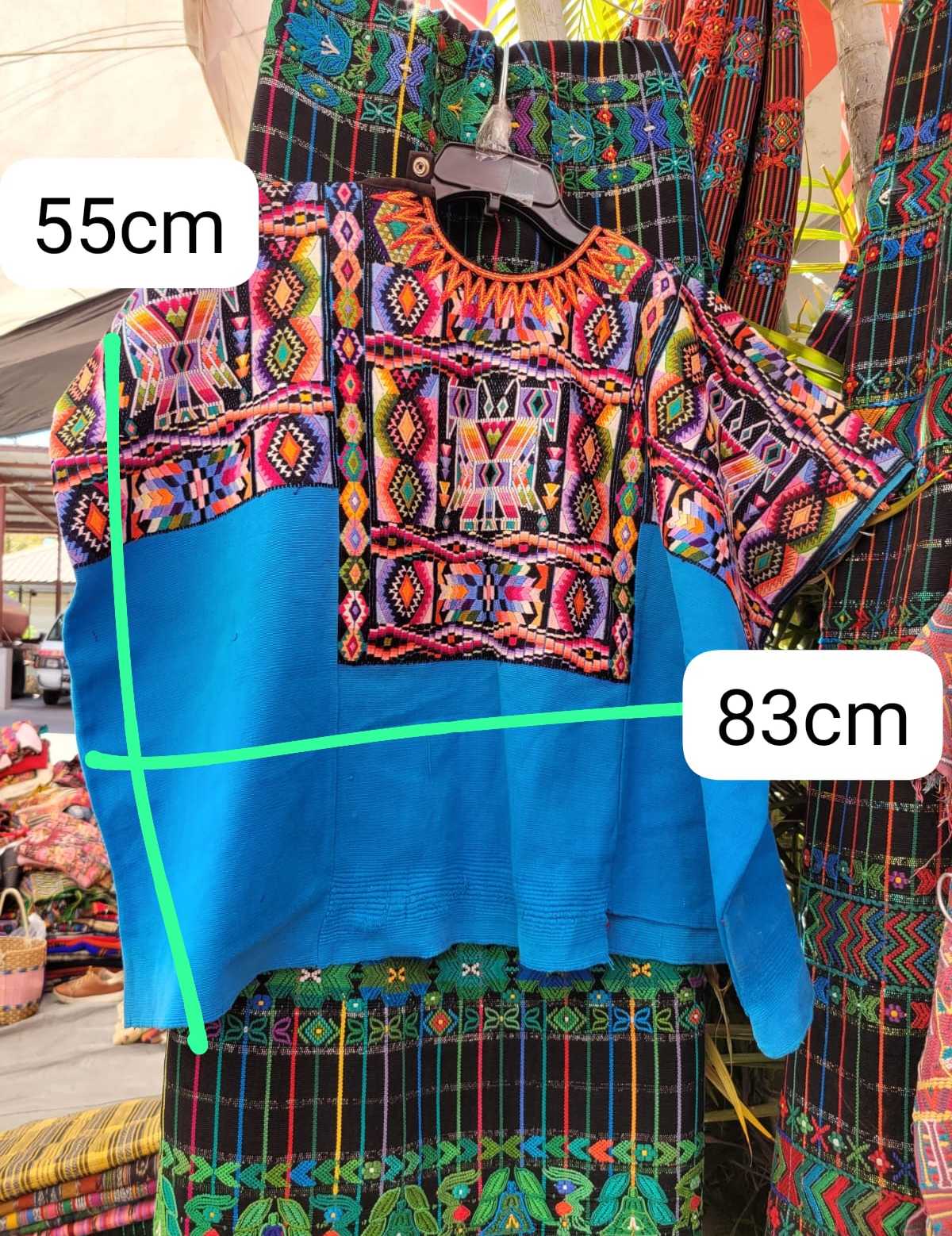 Colourful geometrics on blue Chichicastenango huipil #3-57