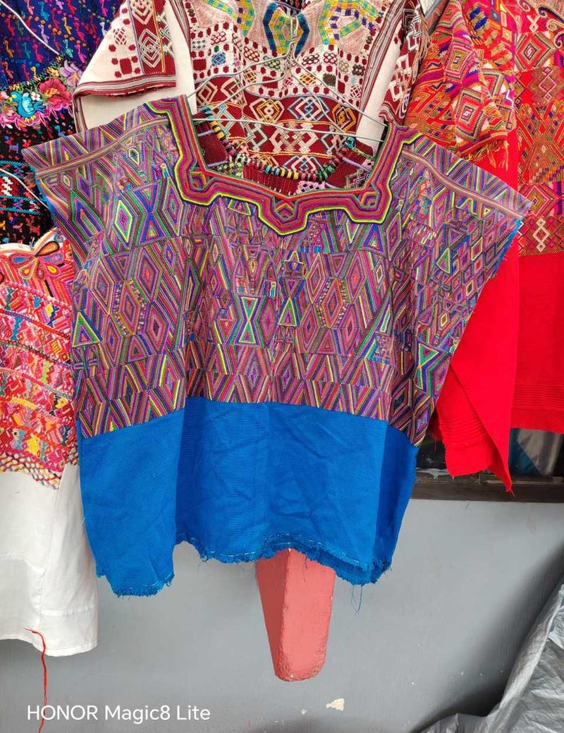 Pink and blue Nebaj huipil #6-112