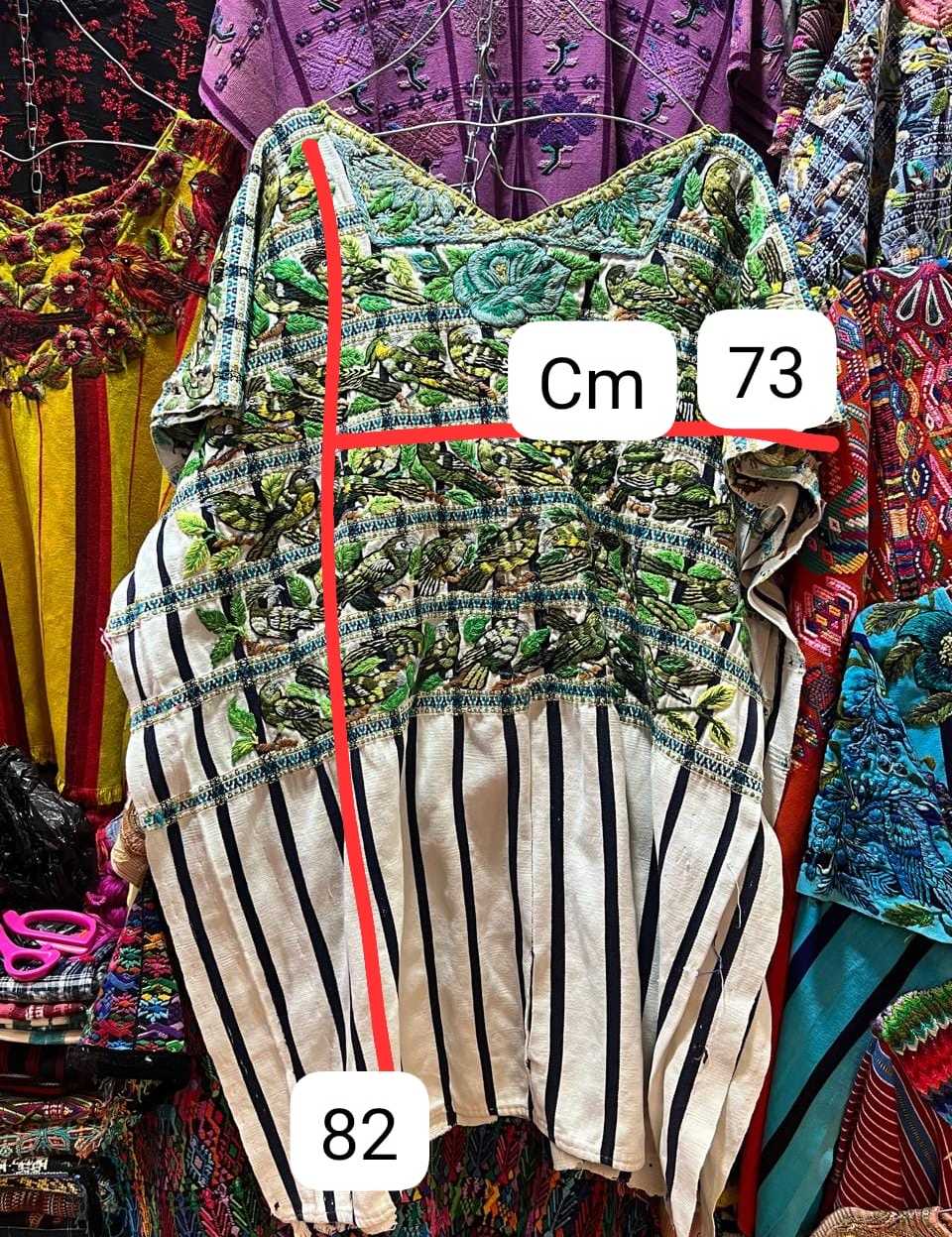 Green and white Santiago Huipil #1-28