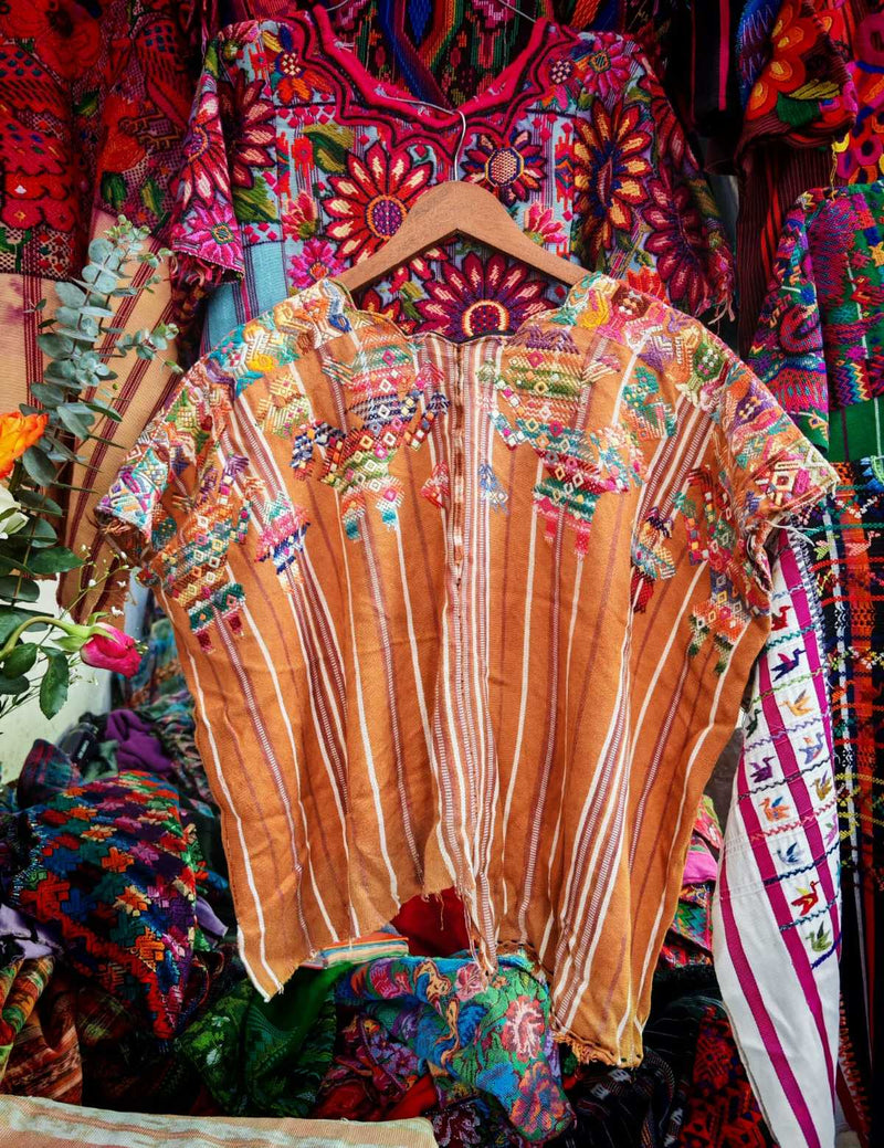 Caramel striped Nahaula huipil #6-25