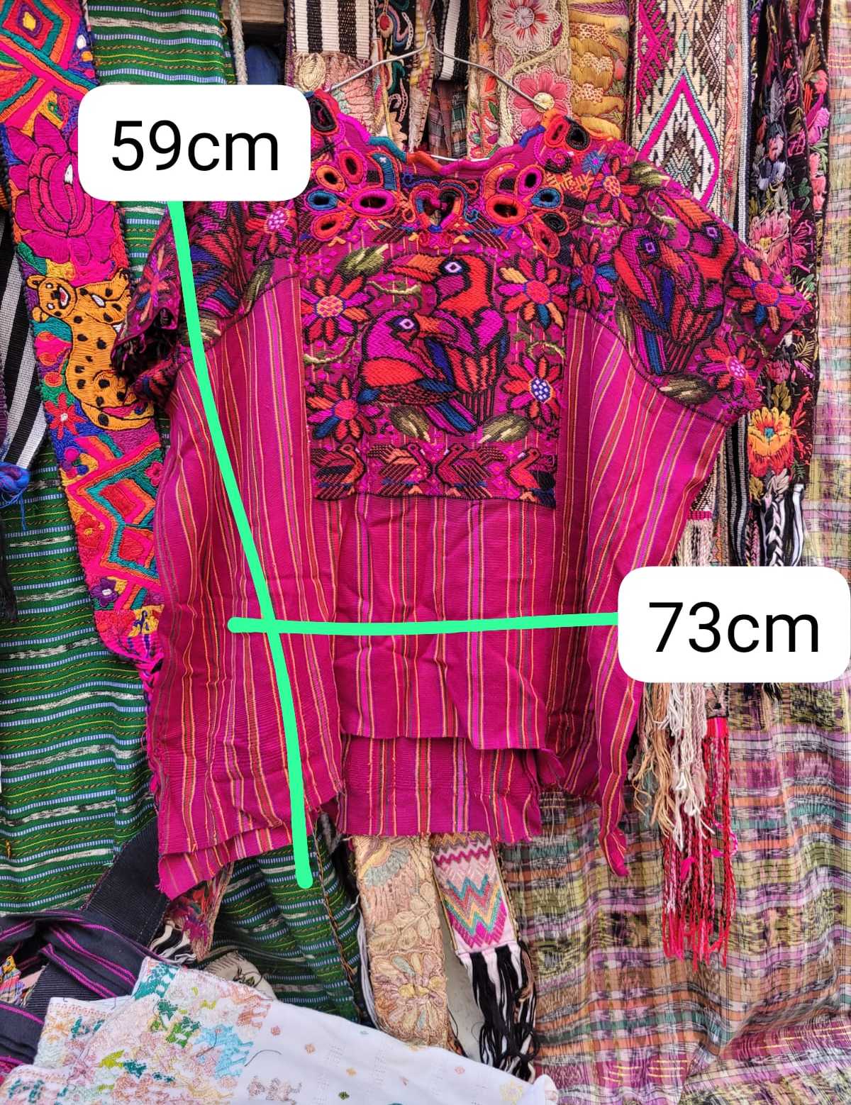 Pink parrots Chichicastenango huipil #2-91