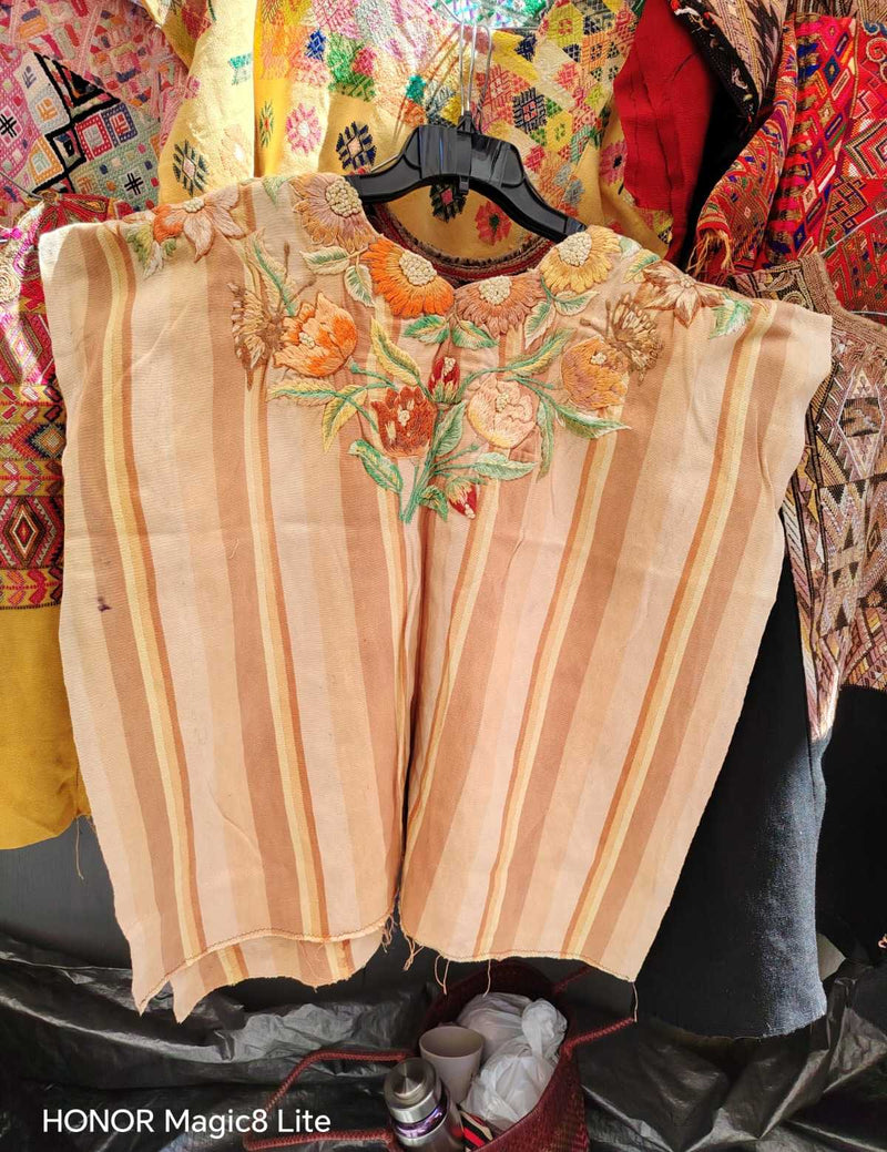 Beige striped Santiago huipil #4-69