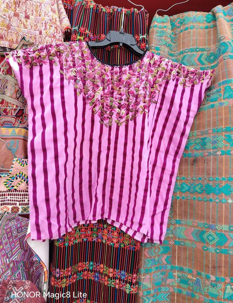 Pink and burgundy Santiago huipil #5-133