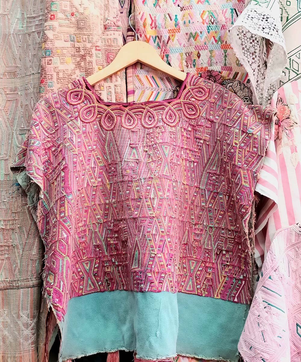 Vintage Guatemalan huipil with handwoven Mayan embroidery