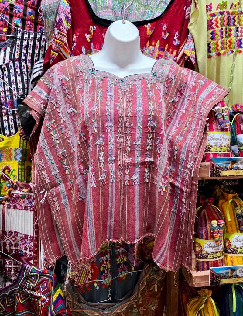 Red and brown striped Nebaj huipil #6-136