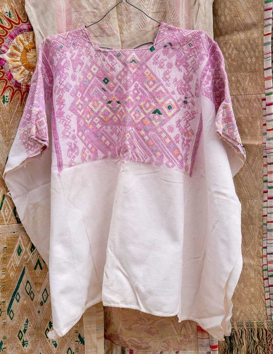 Pink and white Nahuala huipil #4-142