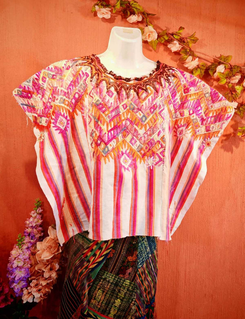 Pink striped Chichi huipil Chichicastenango huipil #4-11