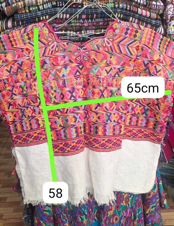 Huipil San Juan Cotzal colorido sobre blanco #2-38