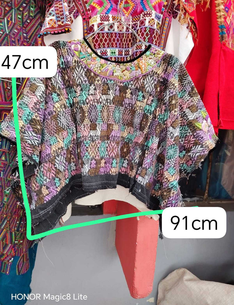 Lilac and brown Coban huipil #6-152