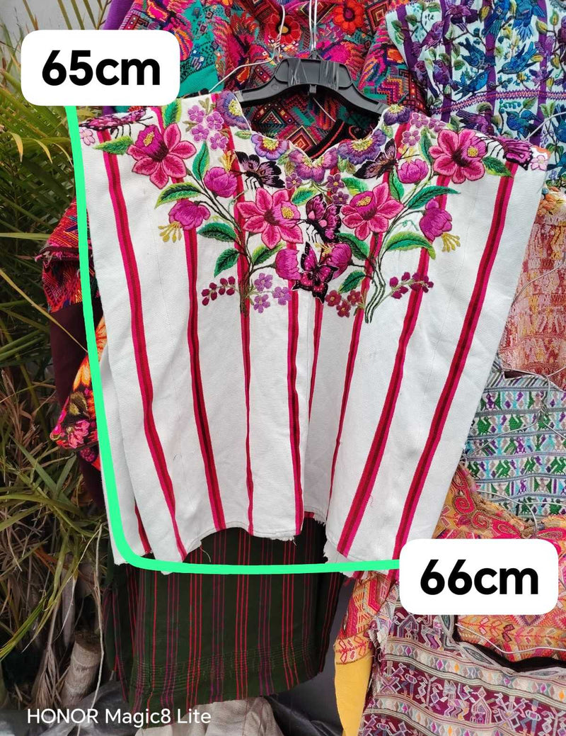 Pink and white butterfly Santiago huipil #4-185