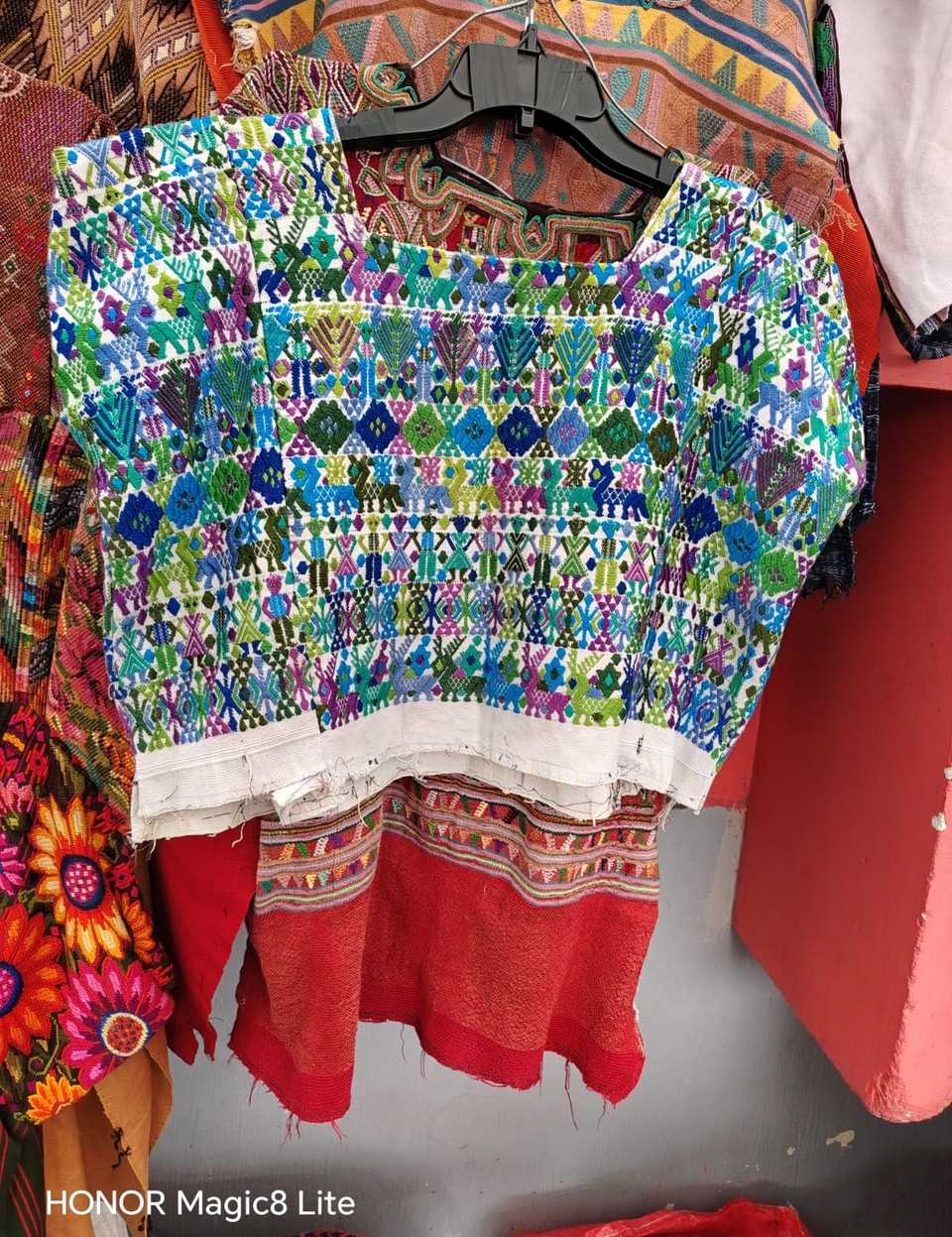 Blue and green on white Coban huipil #5-161