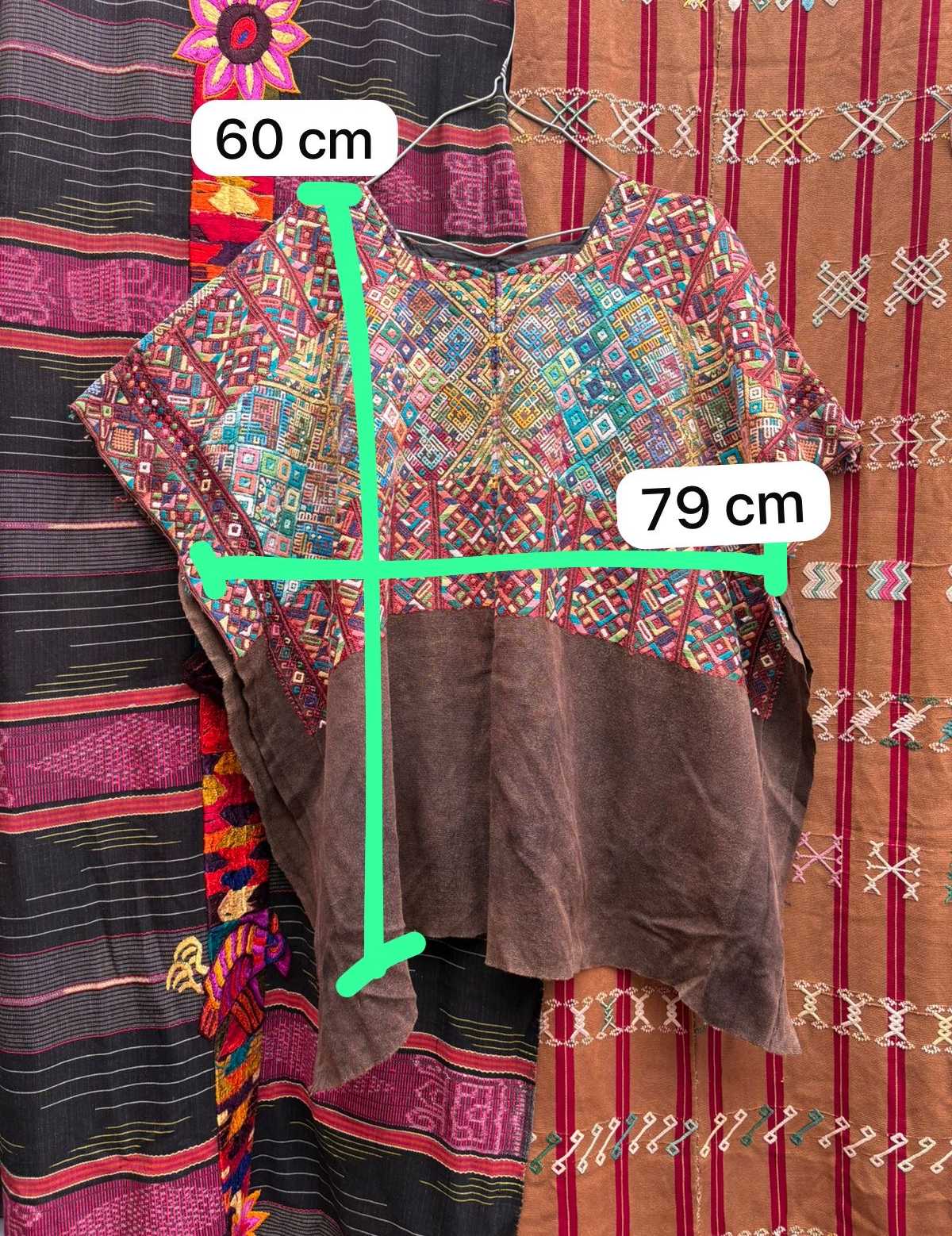 Red and blue on brown Nahuala huipil #4-218