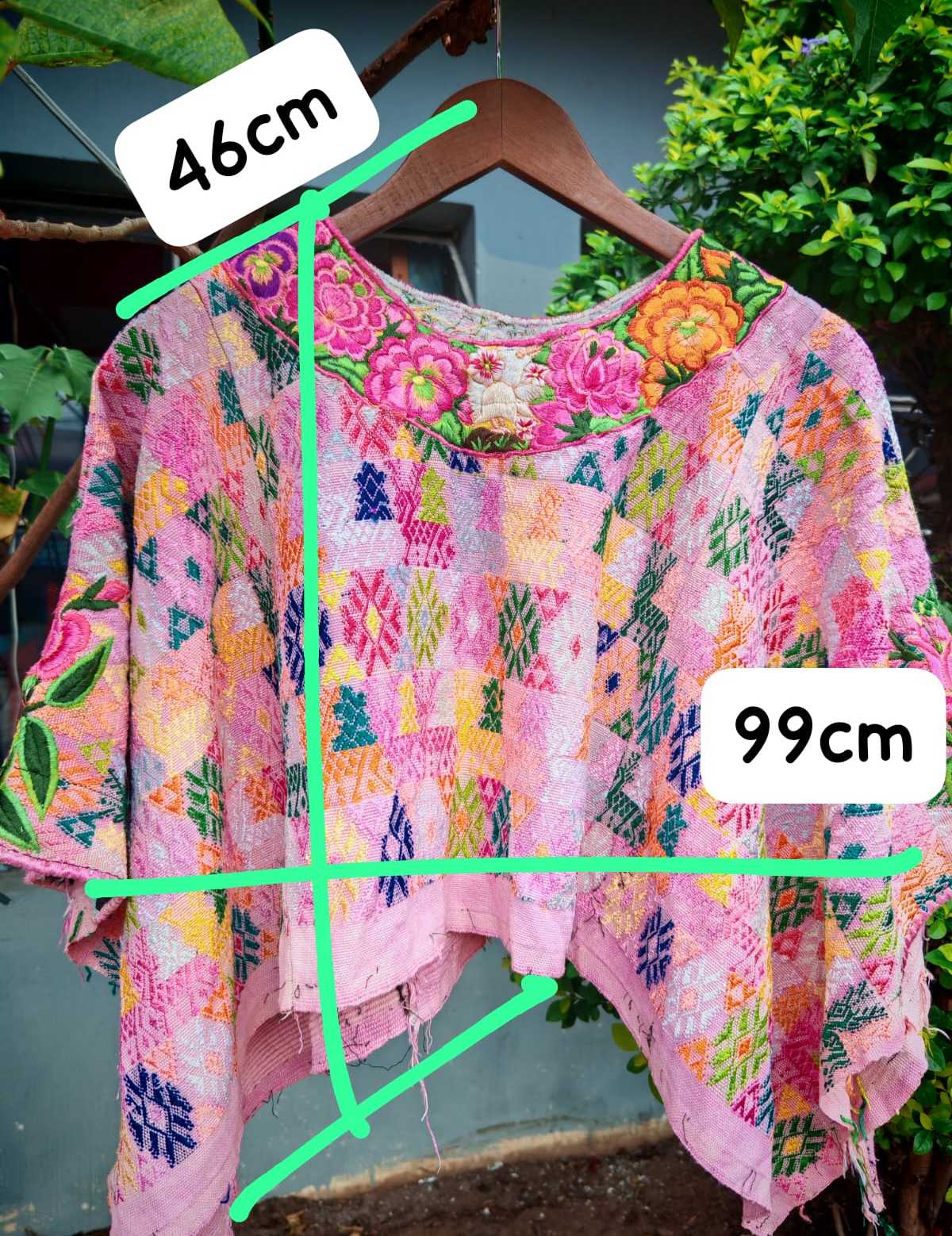 Pink floral Coban huipil #6-186