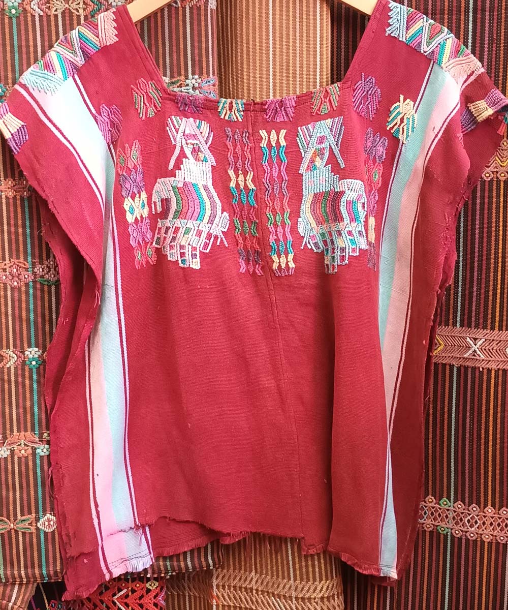 Vintage Guatemalan huipil with handwoven Mayan embroidery