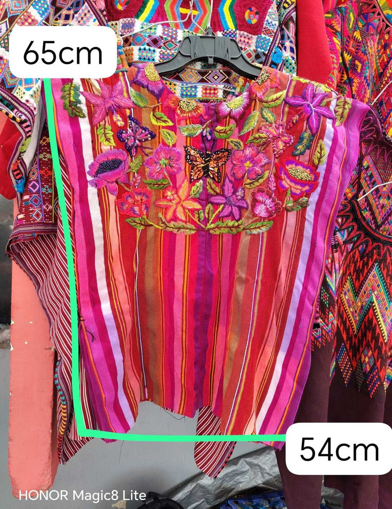 Pink floral and butterfly Santiago Huipil #6-207