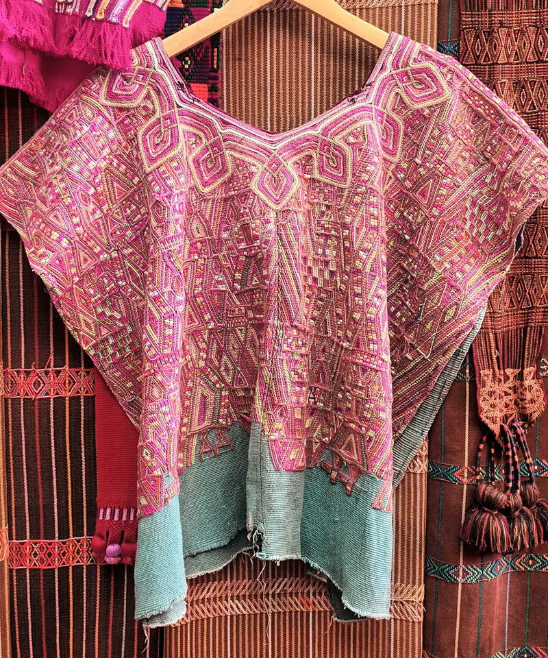 Pink, Yellow and Blue Nebaj Huipil