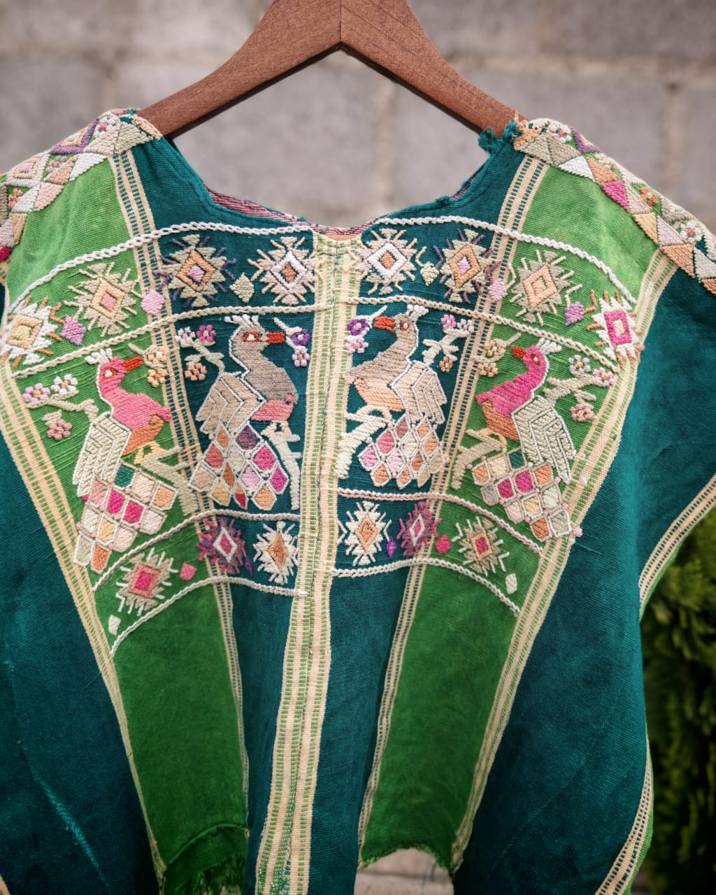 Green Santiago huipil with peacocks