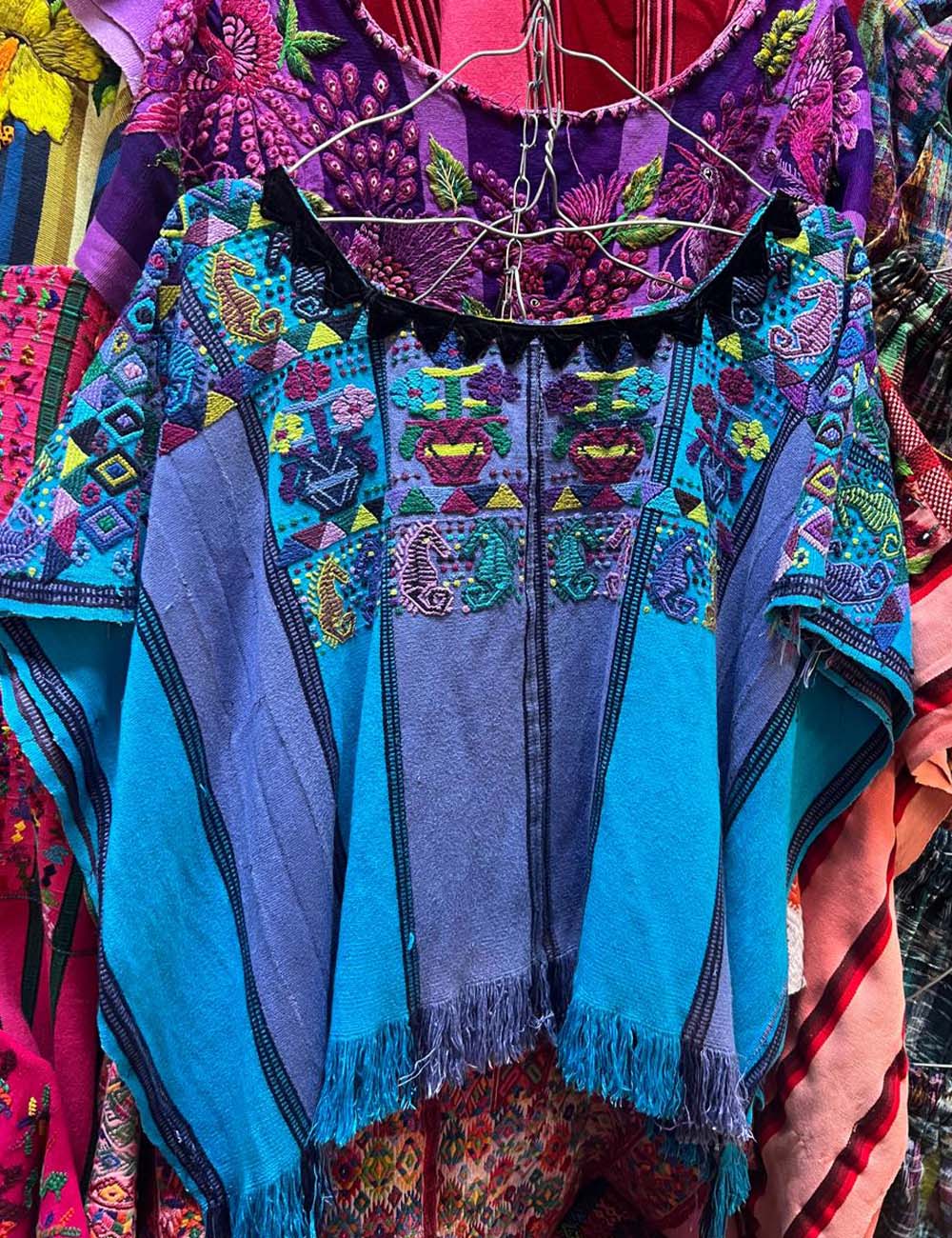 Blue and purple Santiago huipil