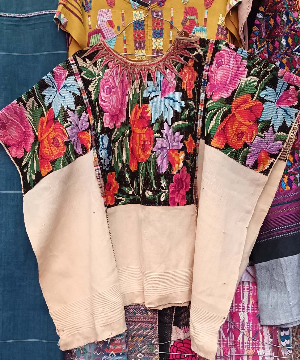 Vintage Guatemalan huipil with handwoven Mayan embroidery